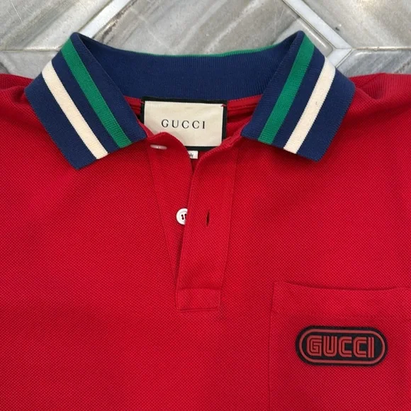 Gucci Red Polo with Striped Accents - Picture 2 of 5